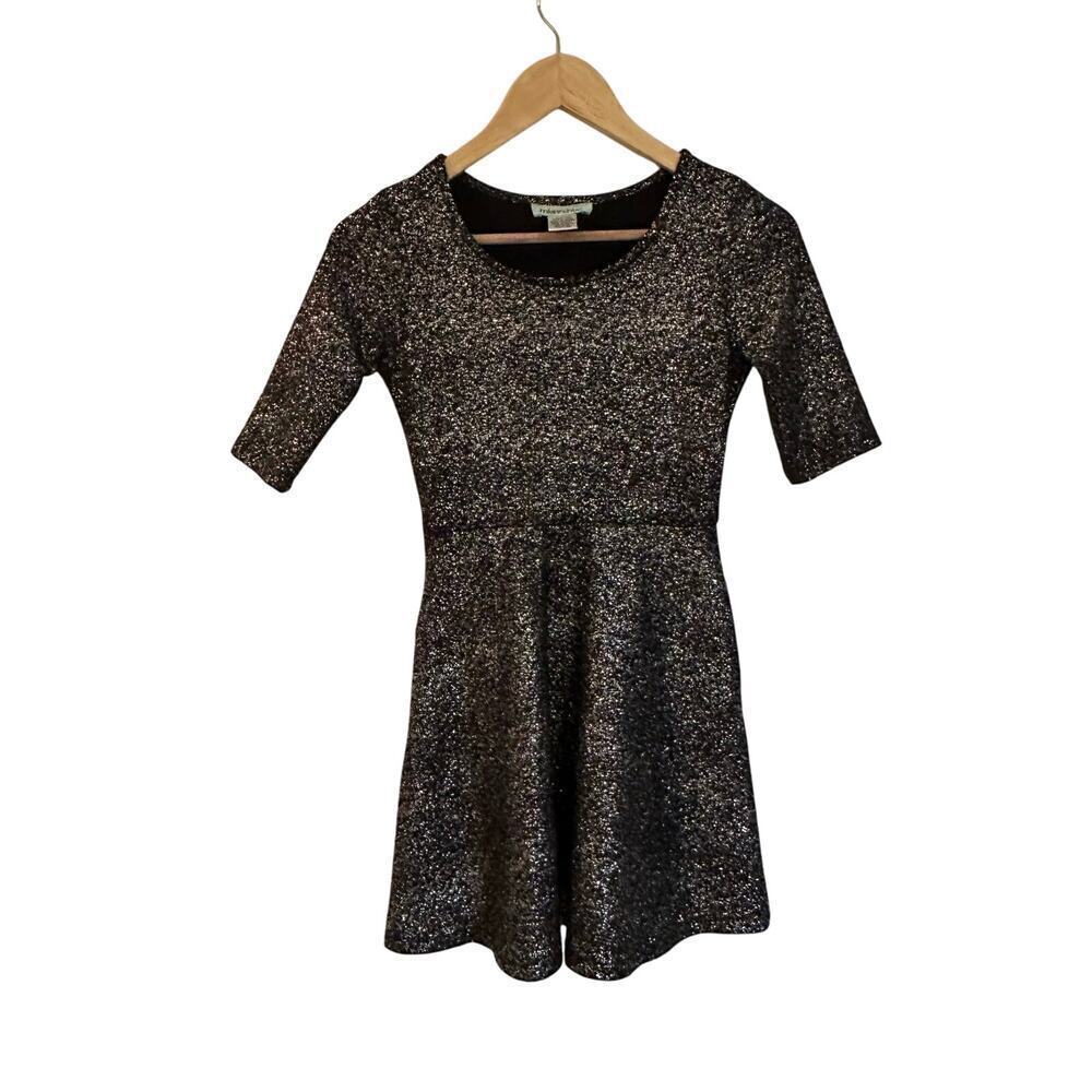Sparkly Black Twirl Dress sz 10 Black Metallic Gold Swing Dress